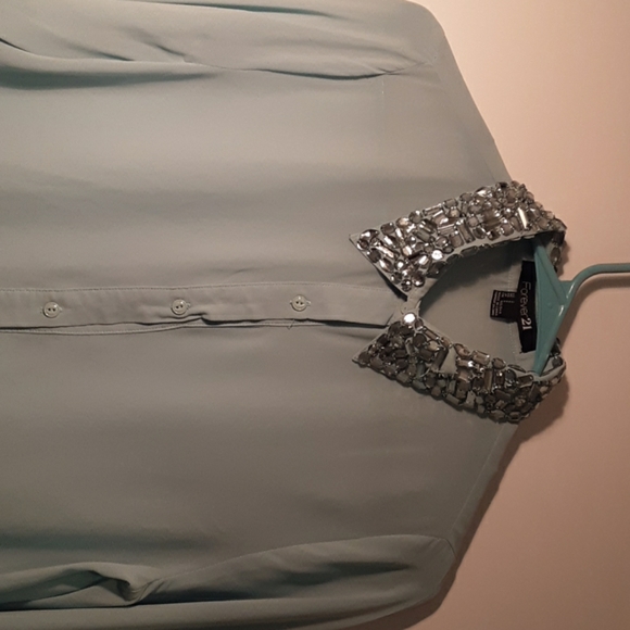 Forever 21 semi sheer turquoise blouse - Picture 2 of 6